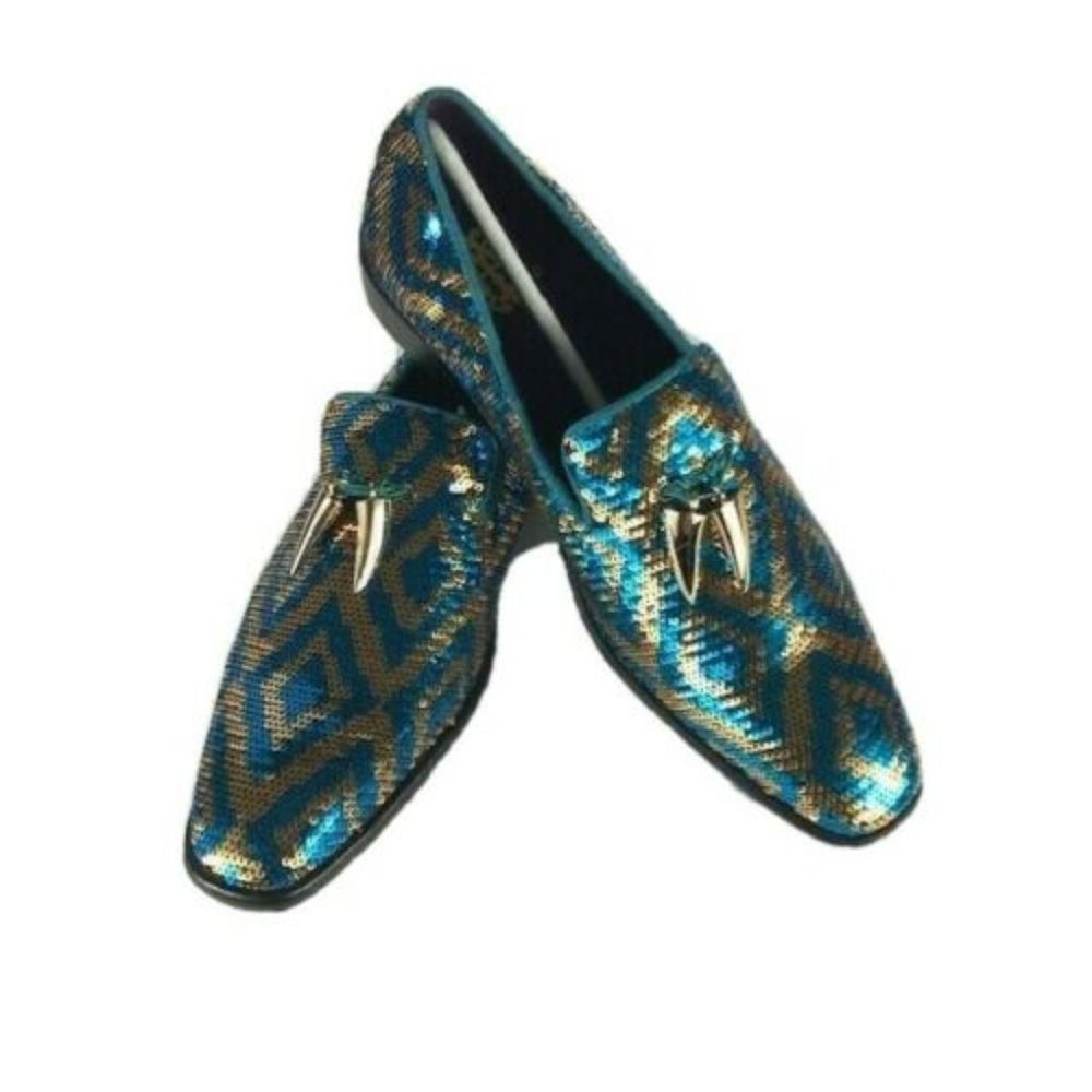 Men's Turquoise Gold Dressy Slip-on Loafers with Gold Metal Tassels Sizes 8 - 13